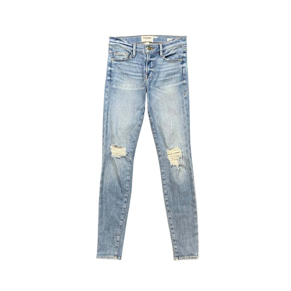 Frame Jean Womens 25 Denim Le Skinny de Jeane Ankle Distressed Knee Low Rise